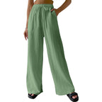 Women's Crinkled Cotton - Linen Wide - Leg Pants - Loose Fit Casual & Home Wear - StepByStepNow