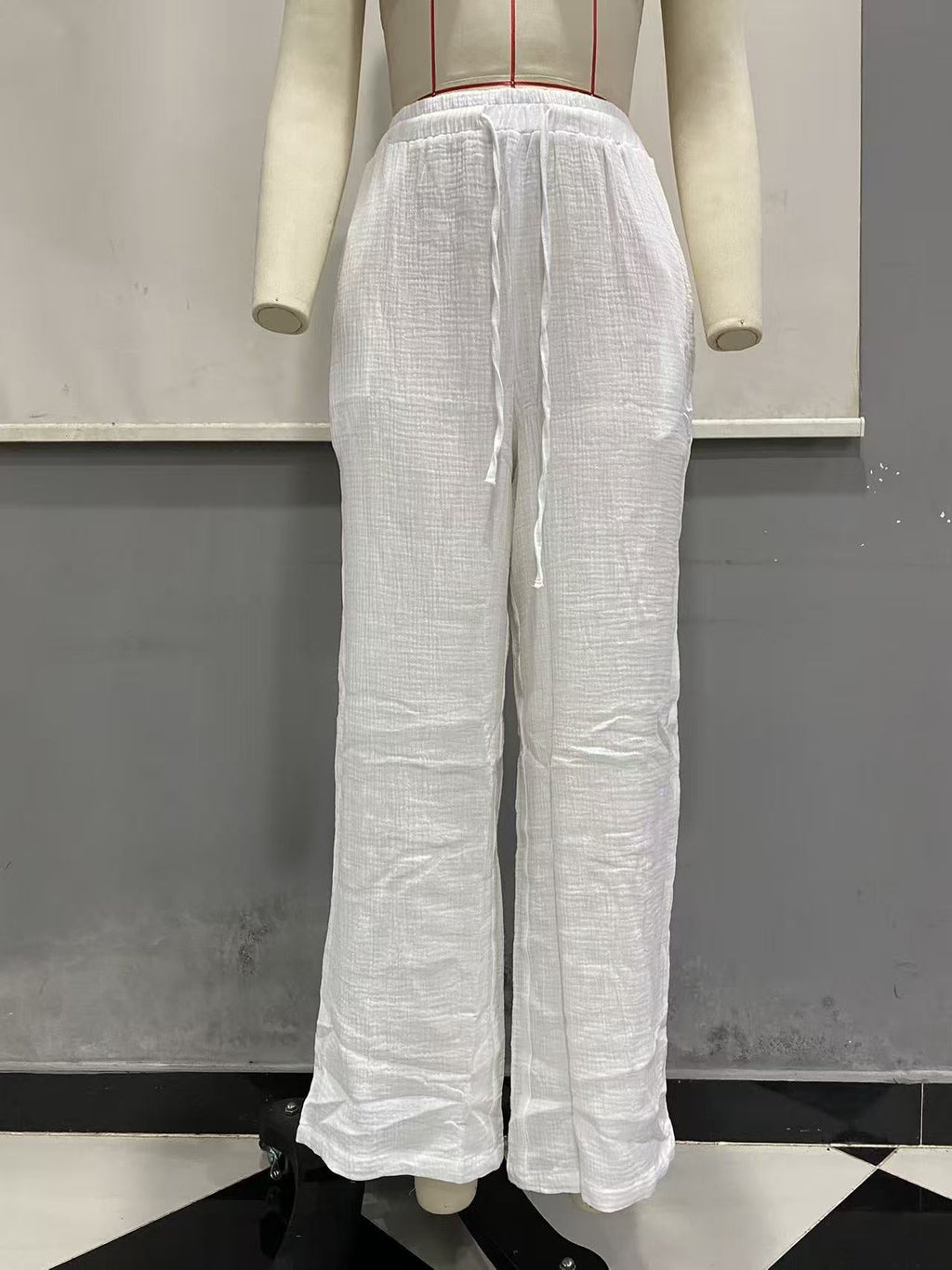 Women's Crinkled Cotton - Linen Wide - Leg Pants - Loose Fit Casual & Home Wear - StepByStepNow