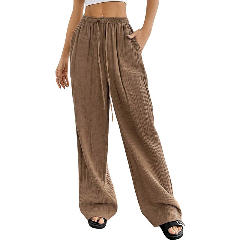 Women's Crinkled Cotton - Linen Wide - Leg Pants - Loose Fit Casual & Home Wear - StepByStepNow