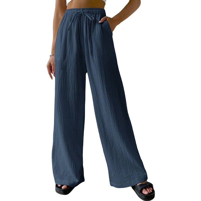 Women's Crinkled Cotton - Linen Wide - Leg Pants - Loose Fit Casual & Home Wear - StepByStepNow