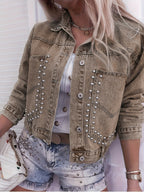 Women's Decorative Rivets Denim Jacket - StepByStepNow