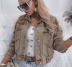 Women's Decorative Rivets Denim Jacket - StepByStepNow