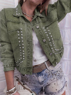 Women's Decorative Rivets Denim Jacket - StepByStepNow