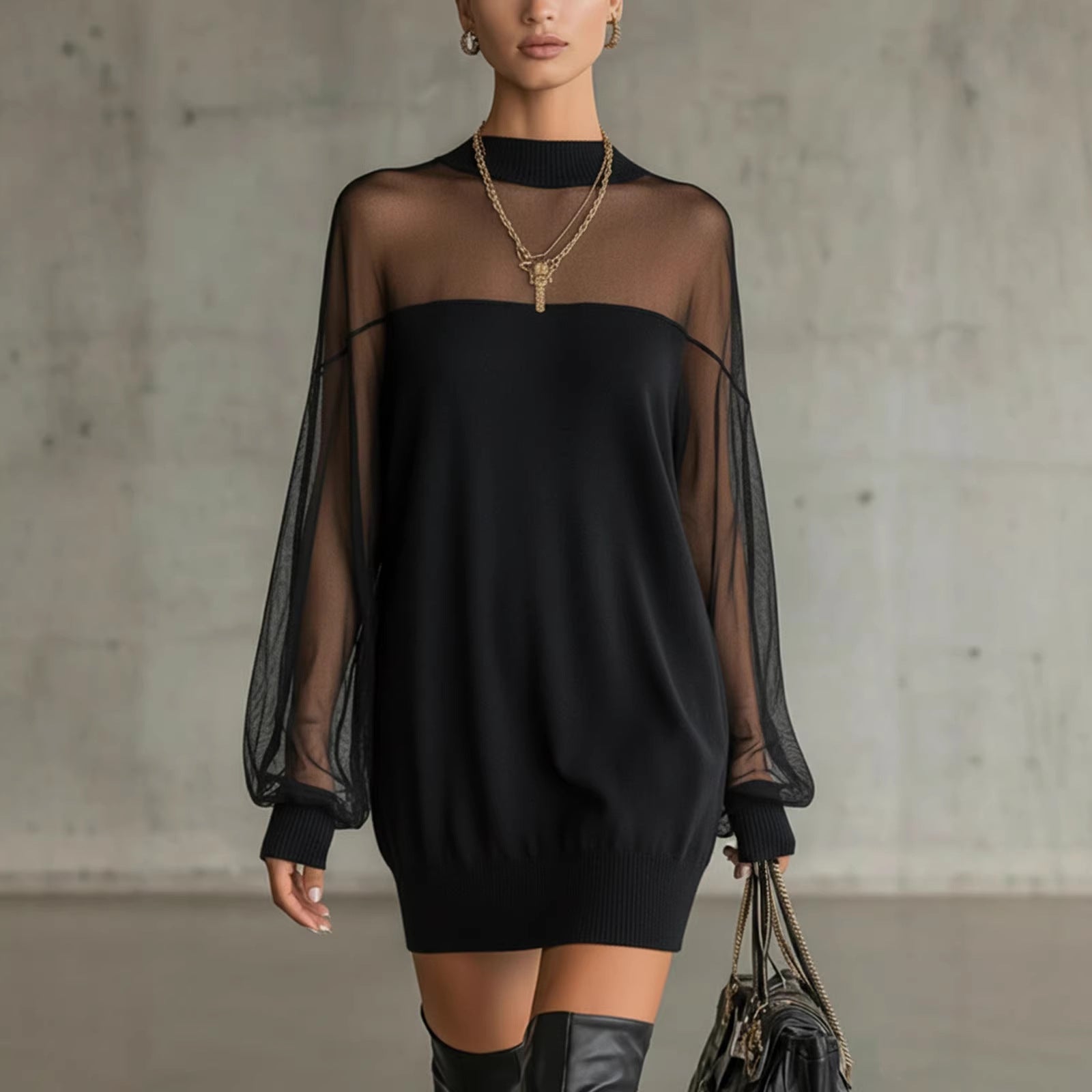 Mini Abito Patchwork in Rete da Donna: Scollo a V - StepByStepNow