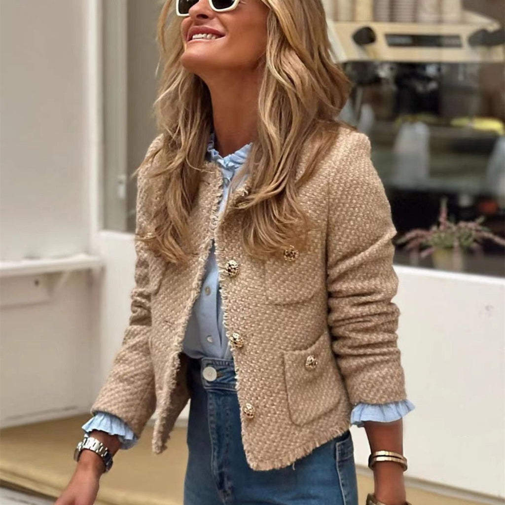 Women's Fashion Woolen Solid Color Casual Top Short Coat - StepByStepNow