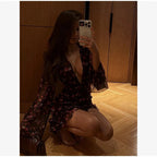 Women’s Flora Painted Ruffle Mini Dress - Elegant Full Sleeve & Deep V - Neck A - Line - StepByStepNow