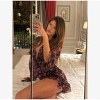 Women’s Flora Painted Ruffle Mini Dress - Elegant Full Sleeve & Deep V - Neck A - Line - StepByStepNow