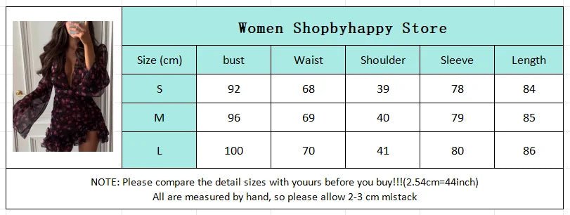 Women’s Flora Painted Ruffle Mini Dress - Elegant Full Sleeve & Deep V - Neck A - Line - StepByStepNow