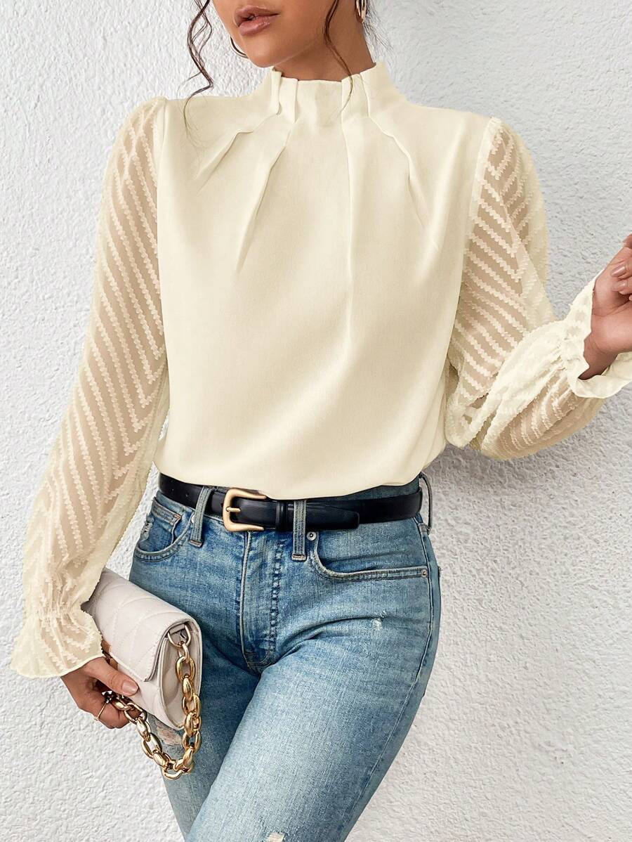 Women's Half - turtleneck Stitching Wavy Chiffon Long - sleeved Top - StepByStepNow