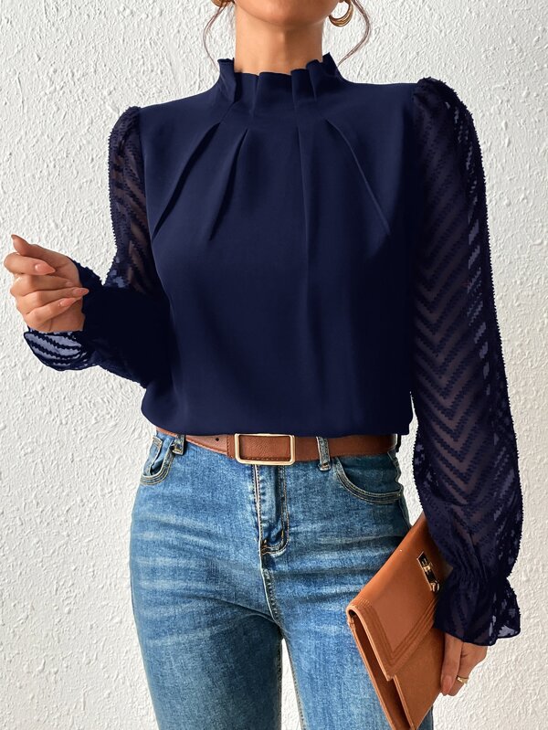 Women's Half - turtleneck Stitching Wavy Chiffon Long - sleeved Top - StepByStepNow