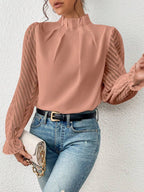 Women's Half - turtleneck Stitching Wavy Chiffon Long - sleeved Top - StepByStepNow