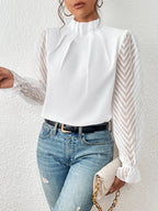 Women's Half - turtleneck Stitching Wavy Chiffon Long - sleeved Top - StepByStepNow