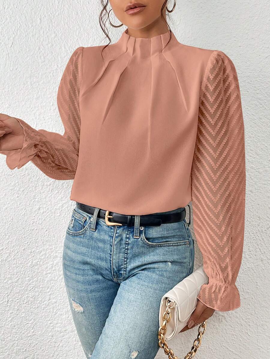 Women's Half - turtleneck Stitching Wavy Chiffon Long - sleeved Top - StepByStepNow