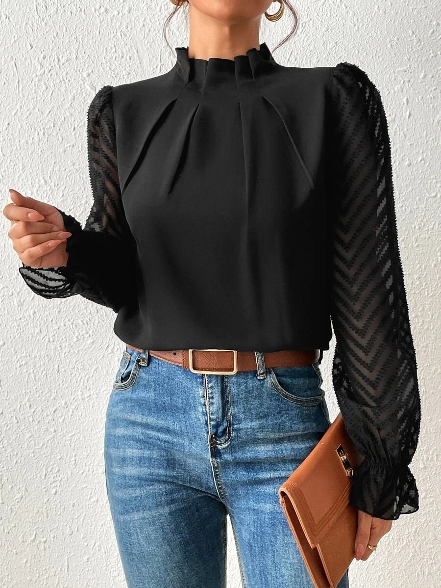 Women's Half - turtleneck Stitching Wavy Chiffon Long - sleeved Top - StepByStepNow