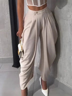 Women’s High Waist Wide Leg Knitted Jeans - Loose Fit Ankle - Length Office Pants - StepByStepNow