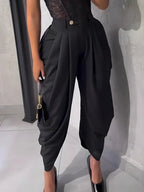 Women’s High Waist Wide Leg Knitted Jeans - Loose Fit Ankle - Length Office Pants - StepByStepNow