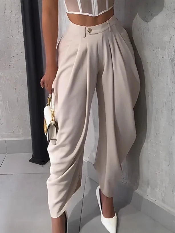 Women’s High Waist Wide Leg Knitted Jeans - Loose Fit Ankle - Length Office Pants - StepByStepNow
