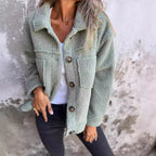 Women's Lamb Wool Coat Winter Lapel Single Breasted Jacket Outwear Warm Cropped Tops Clothing - StepByStepNow