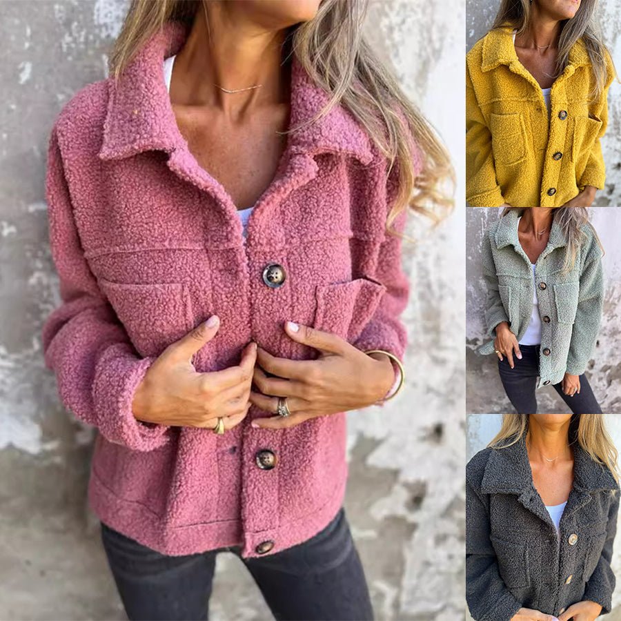 Women's Lamb Wool Coat Winter Lapel Single Breasted Jacket Outwear Warm Cropped Tops Clothing - StepByStepNow