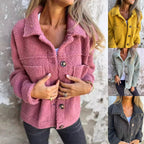 Women's Lamb Wool Coat Winter Lapel Single Breasted Jacket Outwear Warm Cropped Tops Clothing - StepByStepNow