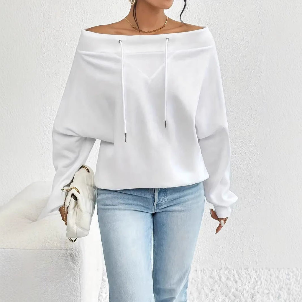 Women's Loose Casual Drawstring Off - the - shoulder Off - shoulder Top - StepByStepNow