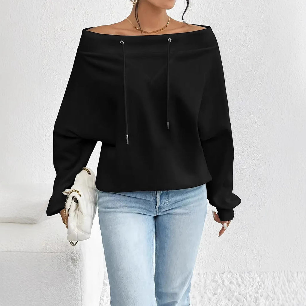 Women's Loose Casual Drawstring Off - the - shoulder Off - shoulder Top - StepByStepNow