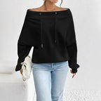 Women's Loose Casual Drawstring Off - the - shoulder Off - shoulder Top - StepByStepNow