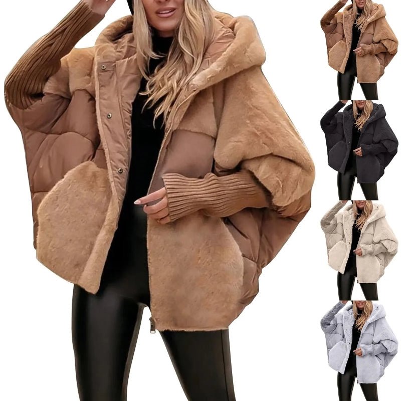 Women's Loose Cotton Coat Faux Fur Patchwork Winter Coat Comfort Chic Long Sleeve Hooded Jacket - StepByStepNow