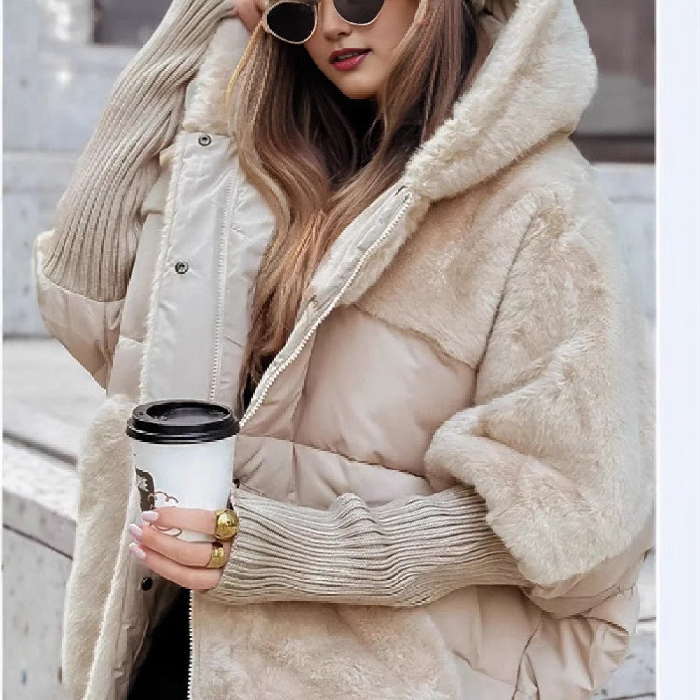 Women's Loose Cotton Coat Faux Fur Patchwork Winter Coat Comfort Chic Long Sleeve Hooded Jacket - StepByStepNow