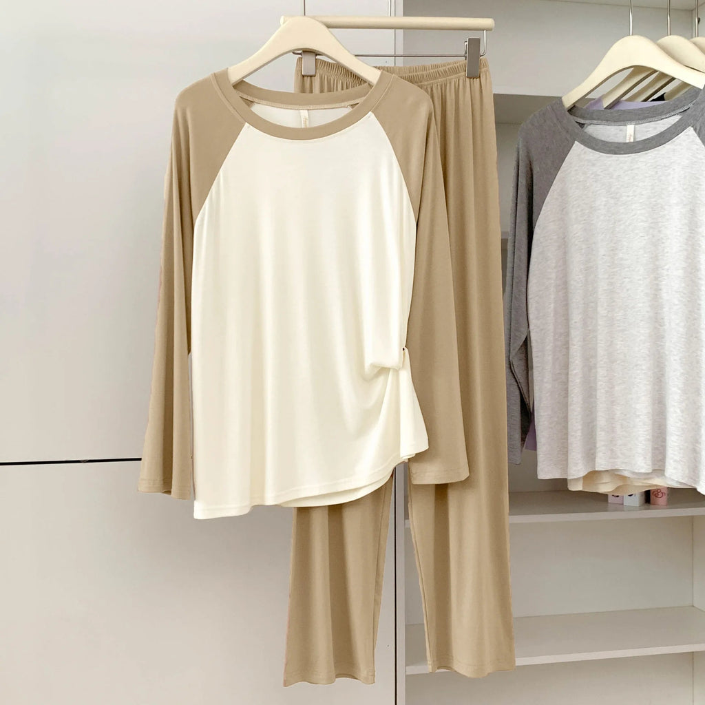 Women's Modal Sleepwear Soft Comfortable Pajamas Set Spring Autumn Round Neck Home Clothes Casual Loose Night Wear Loungewear - StepByStepNow