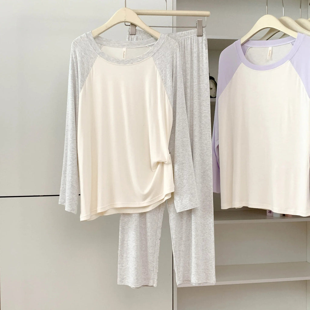Women's Modal Sleepwear Soft Comfortable Pajamas Set Spring Autumn Round Neck Home Clothes Casual Loose Night Wear Loungewear - StepByStepNow