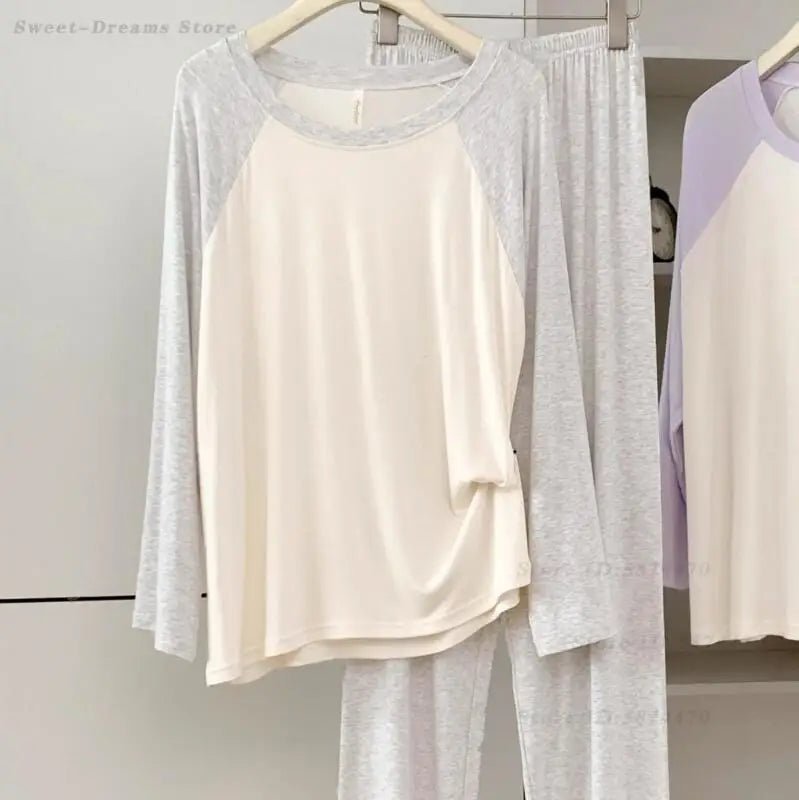Women's Modal Sleepwear Soft Comfortable Pajamas Set Spring Autumn Round Neck Home Clothes Casual Loose Night Wear Loungewear - StepByStepNow