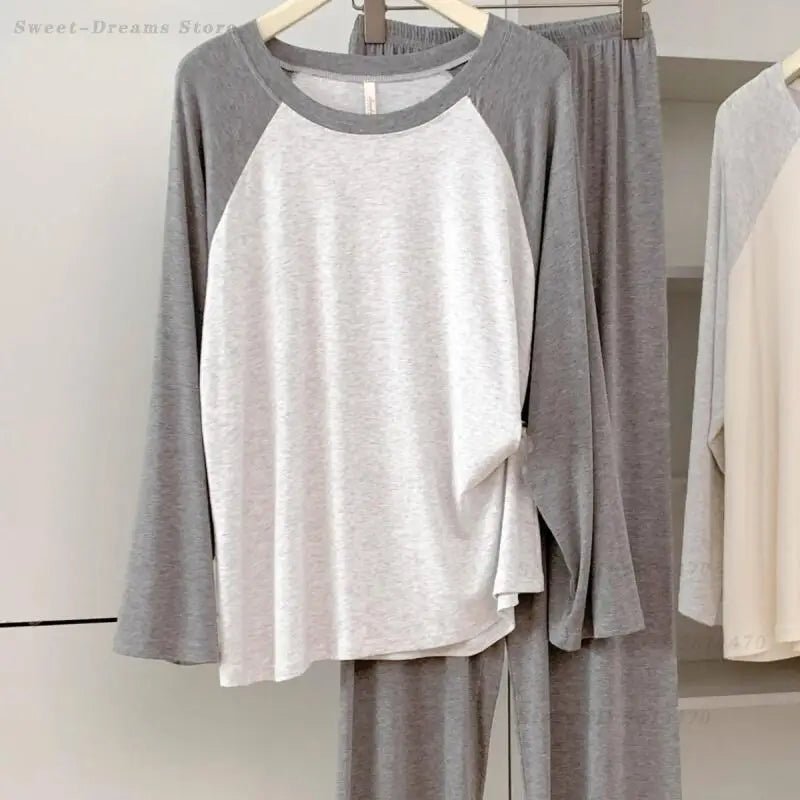 Women's Modal Sleepwear Soft Comfortable Pajamas Set Spring Autumn Round Neck Home Clothes Casual Loose Night Wear Loungewear - StepByStepNow
