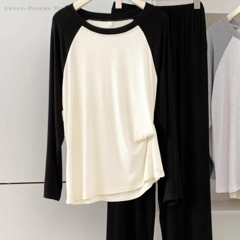 Women's Modal Sleepwear Soft Comfortable Pajamas Set Spring Autumn Round Neck Home Clothes Casual Loose Night Wear Loungewear - StepByStepNow