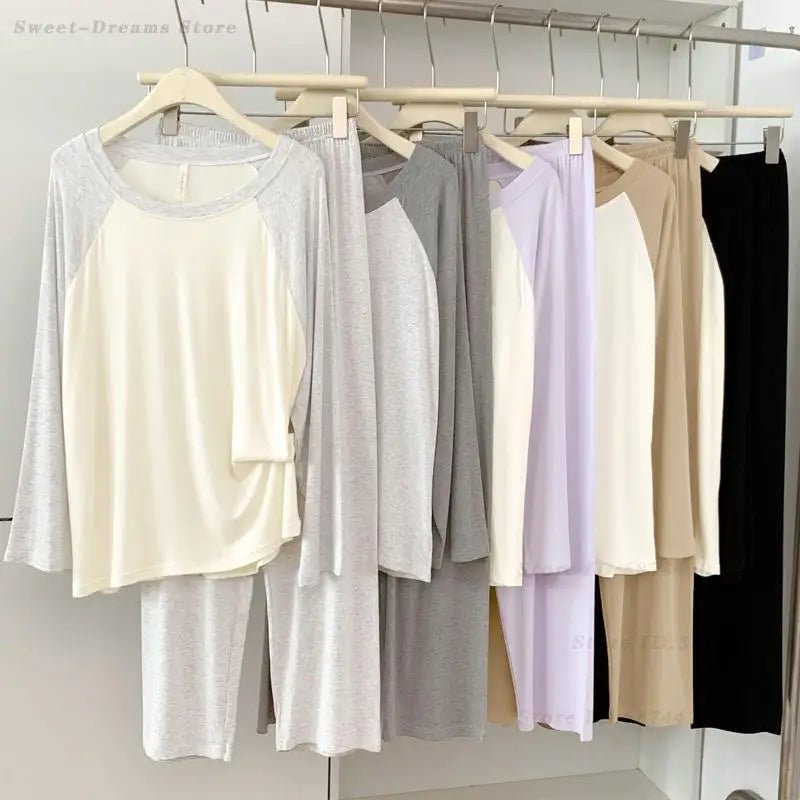 Women's Modal Sleepwear Soft Comfortable Pajamas Set Spring Autumn Round Neck Home Clothes Casual Loose Night Wear Loungewear - StepByStepNow