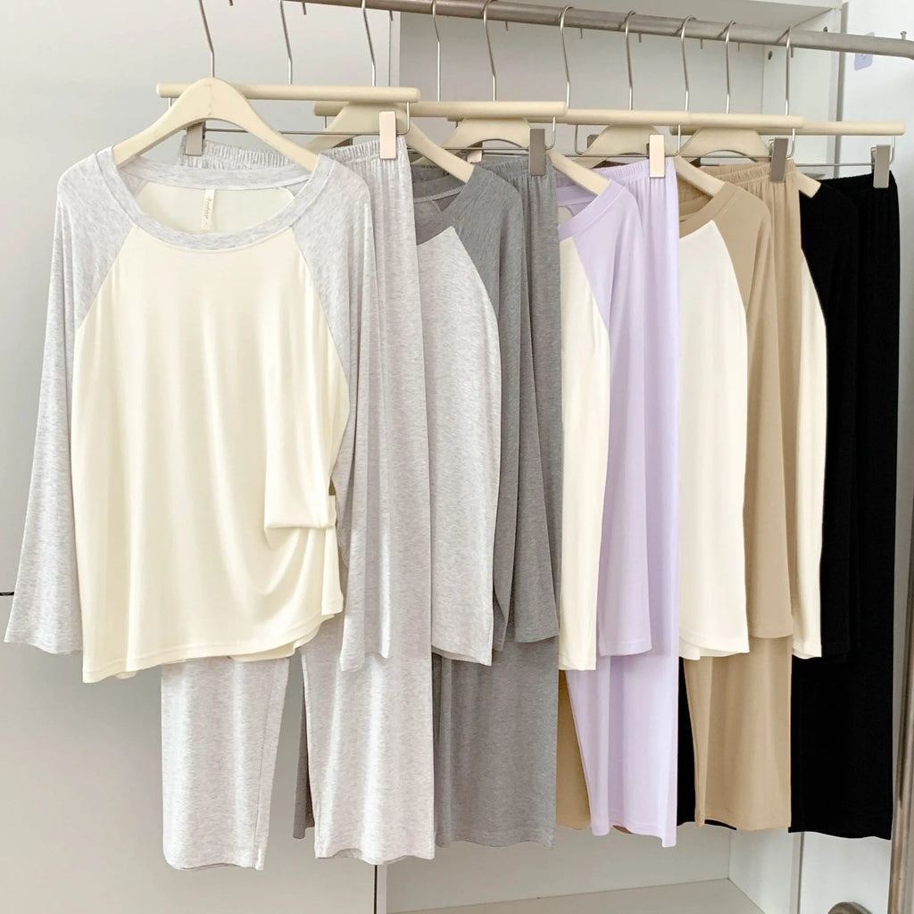Women's Modal Sleepwear Soft Comfortable Pajamas Set Spring Autumn Round Neck Home Clothes Casual Loose Night Wear Loungewear - StepByStepNow