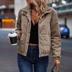 Women's Short Cotton Jacket Long Sleeve Turtleneck Coat - StepByStepNow