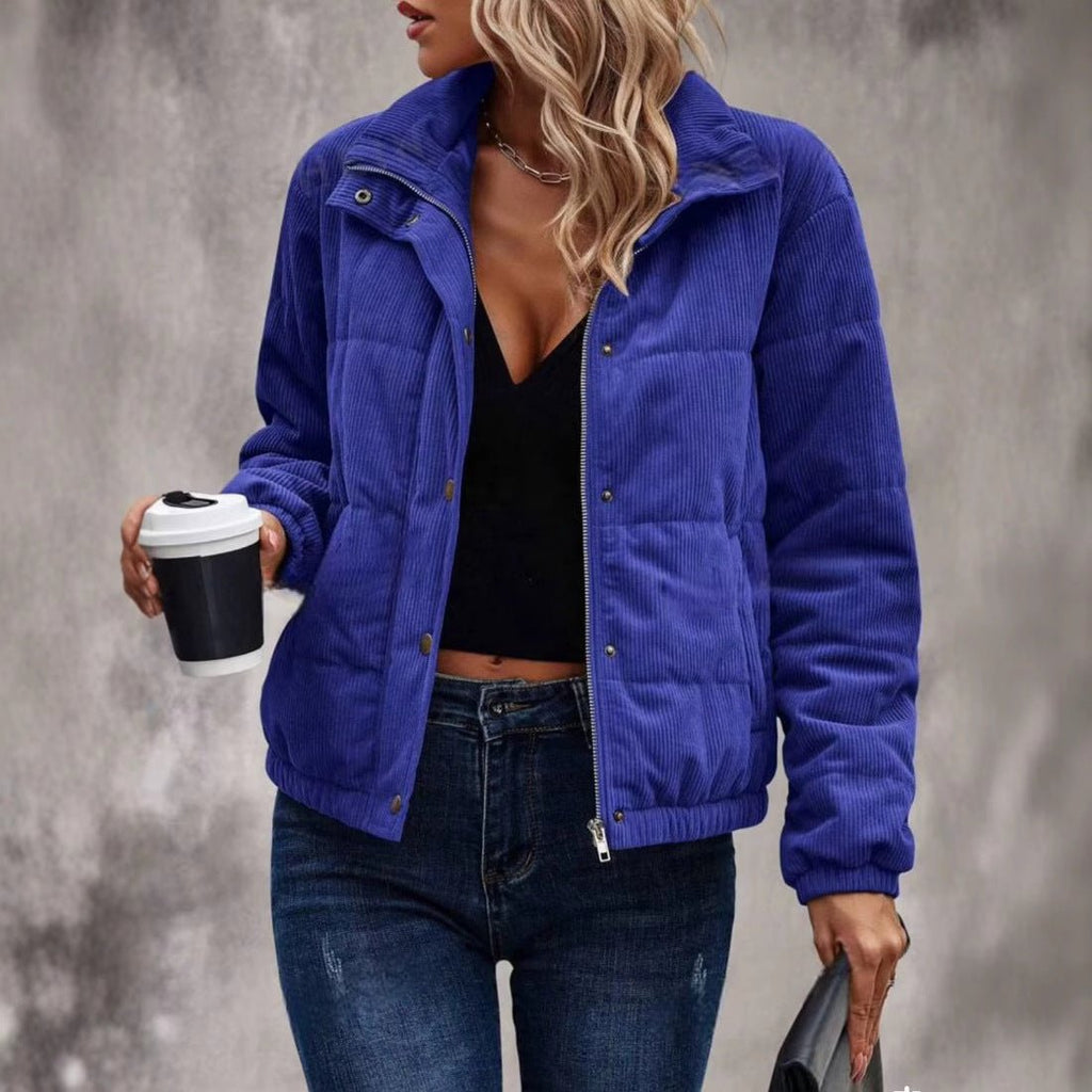 Women's Short Cotton Jacket Long Sleeve Turtleneck Coat - StepByStepNow