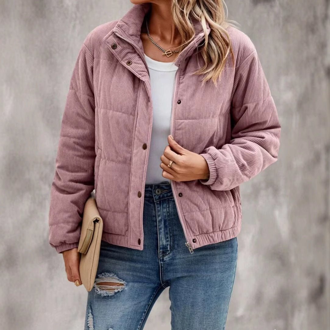 Women's Short Cotton Jacket Long Sleeve Turtleneck Coat - StepByStepNow