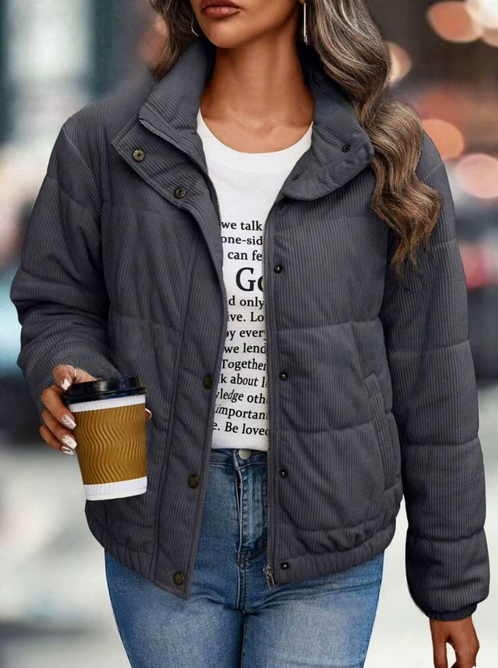 Women's Short Cotton Jacket Long Sleeve Turtleneck Coat - StepByStepNow