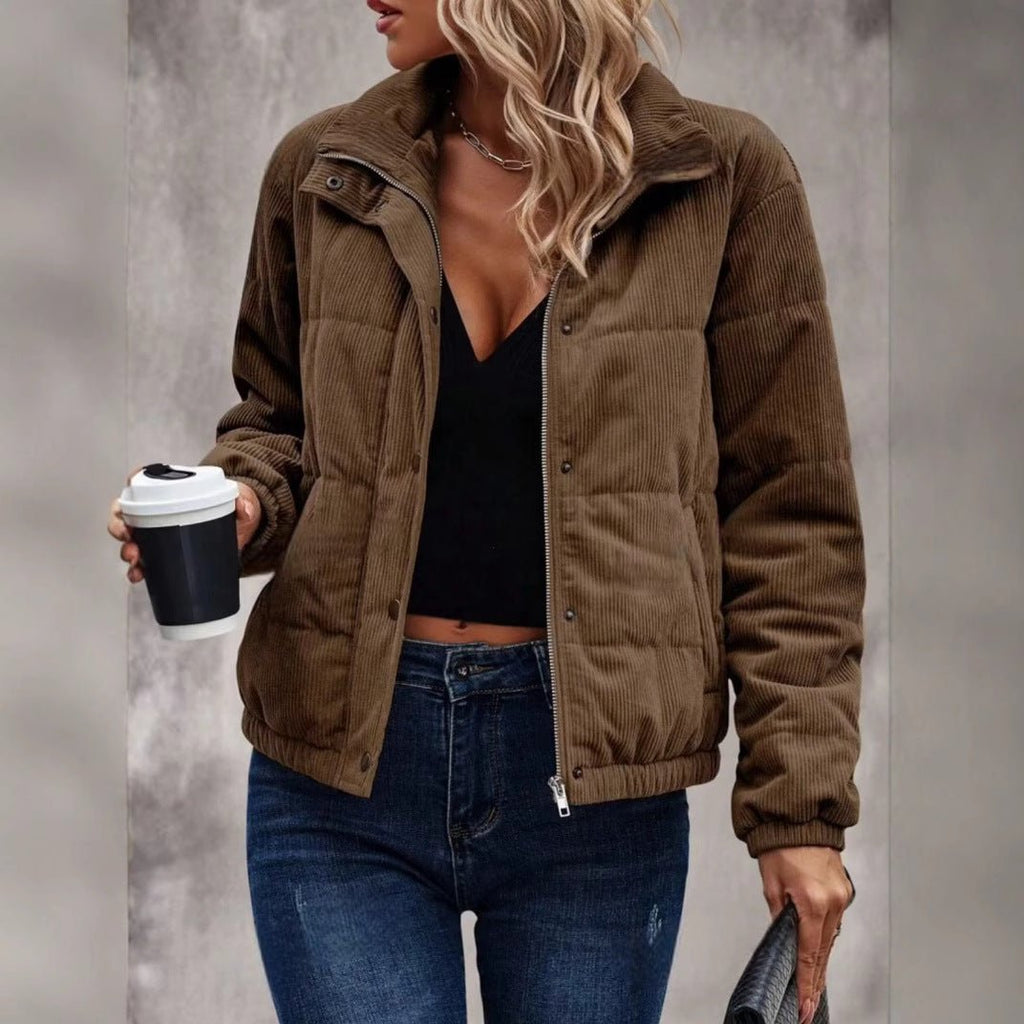 Women's Short Cotton Jacket Long Sleeve Turtleneck Coat - StepByStepNow