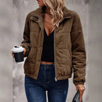 Women's Short Cotton Jacket Long Sleeve Turtleneck Coat - StepByStepNow