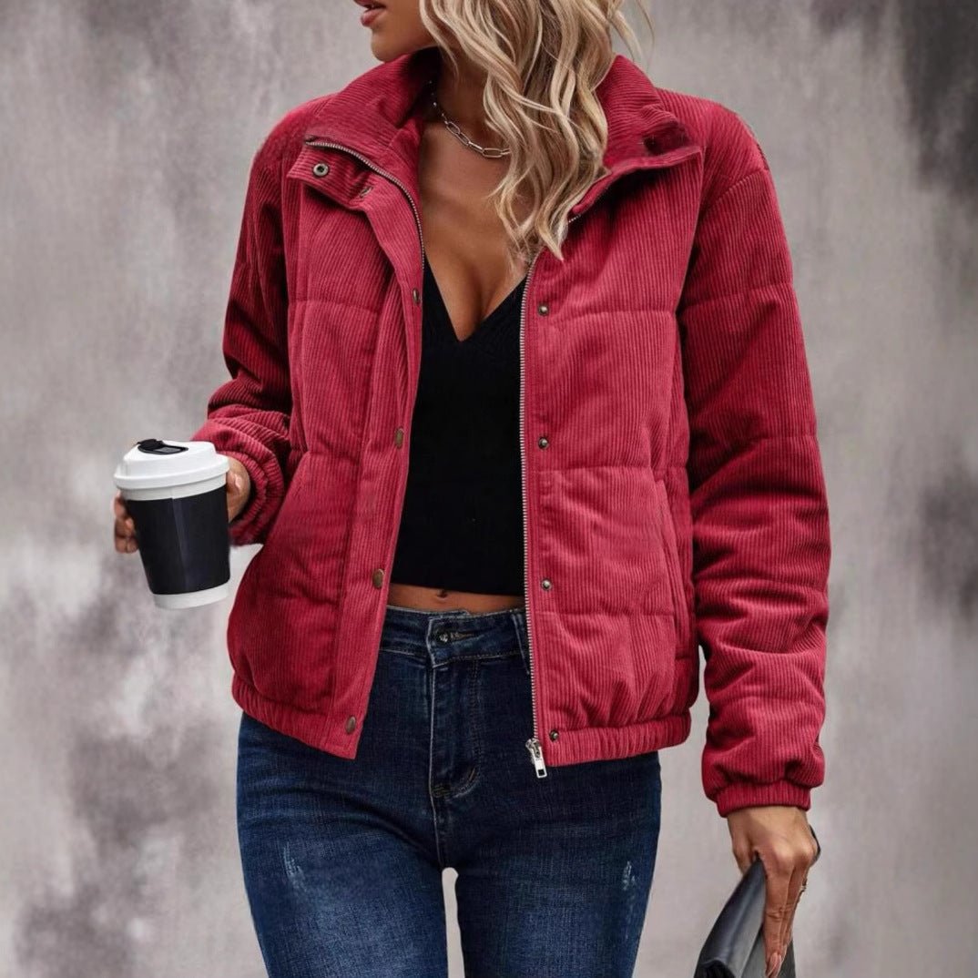 Women's Short Cotton Jacket Long Sleeve Turtleneck Coat - StepByStepNow