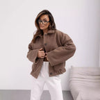 Women's Solid Color Casual Button Woolen Jacket - StepByStepNow