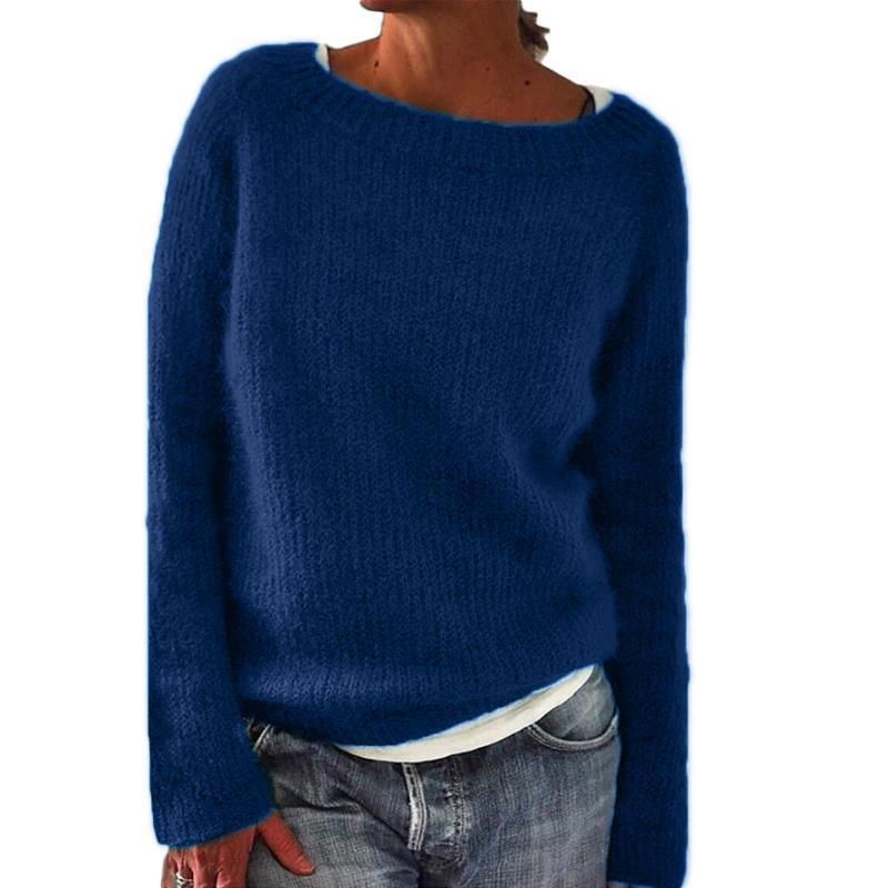 Women's Sweater Solid Color Static Version Basic Style Round Neck - StepByStepNow