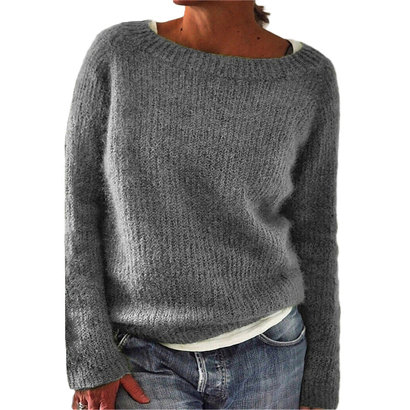 Women's Sweater Solid Color Static Version Basic Style Round Neck - StepByStepNow