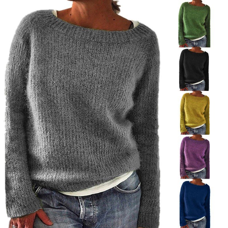 Women's Sweater Solid Color Static Version Basic Style Round Neck - StepByStepNow