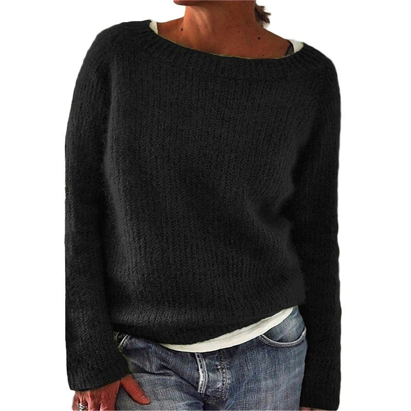 Women's Sweater Solid Color Static Version Basic Style Round Neck - StepByStepNow