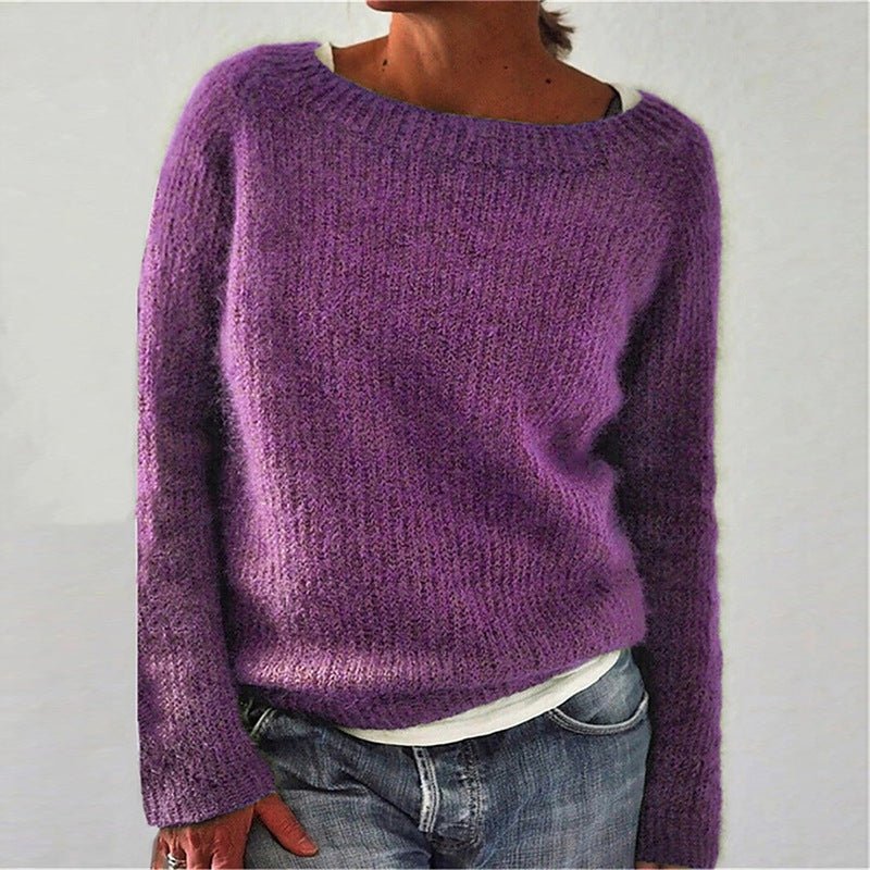 Women's Sweater Solid Color Static Version Basic Style Round Neck - StepByStepNow