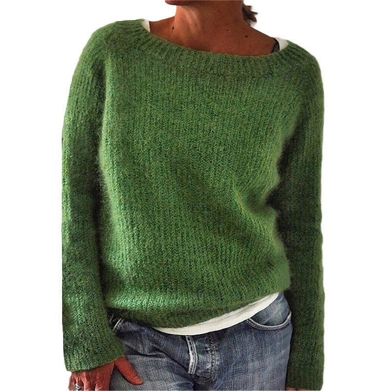 Women's Sweater Solid Color Static Version Basic Style Round Neck - StepByStepNow